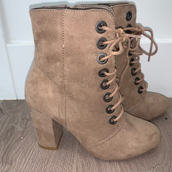 Tan Suede Lace-up Booties - Picture 2 of 2